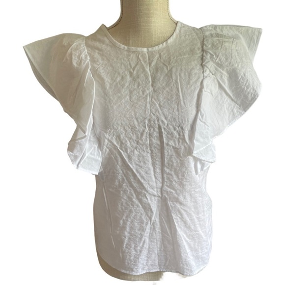 White Ruffle Sleeve Cotton Blouse - Picture 2 of 5